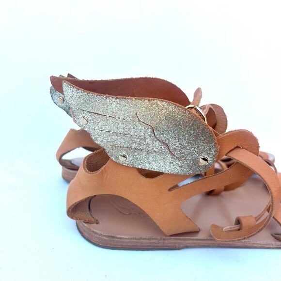 Ancient Greek Nephele Wing Leather Flats Sandals Gold Tan Platinum 41 Size 11 - Picture 11 of 12